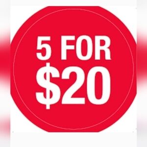 5 FOR $20 ( OFFER GOOD ONLY ON SELECTED ITEMS)
